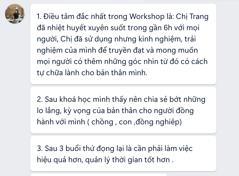Phản hồi học viên sau Workshop cùng Emma