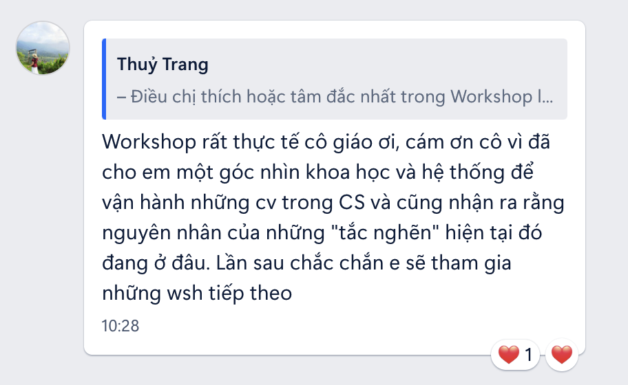 Phản hồi học viên sau Workshop cùng Emma